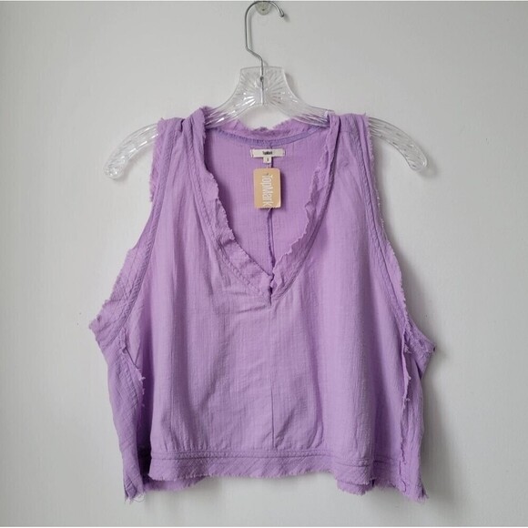 NWT TOPMARK Oversized Relaxed Slub V-Neck Tank Top Purple Size Small - Picture 3 of 7